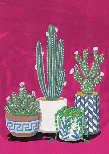 Vibrant Potted Cacti Nature morte reproduction