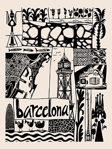 Graphic Barcelona Travel Art Print by Annick
