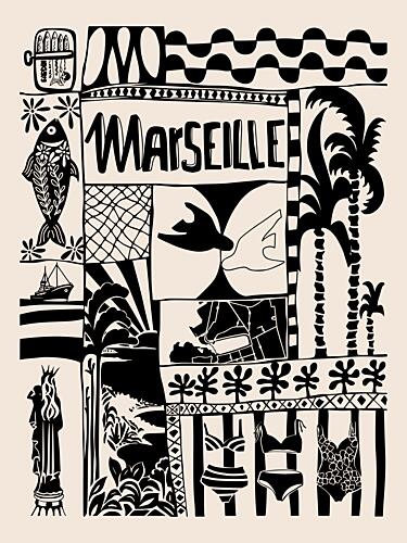 Marseille Summer Collage Bord de mer reproduction