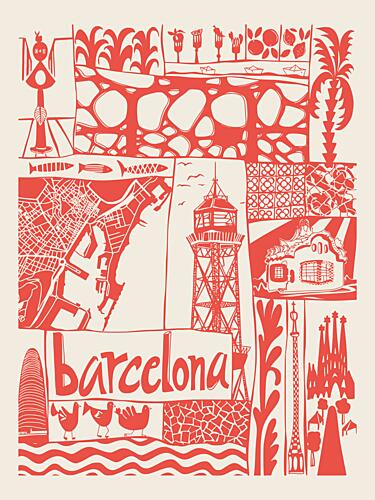 Vibrant Barcelona Illustration Art Print by Annick