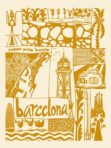 Illustrated Barcelona Landmarks Art Print by Annick