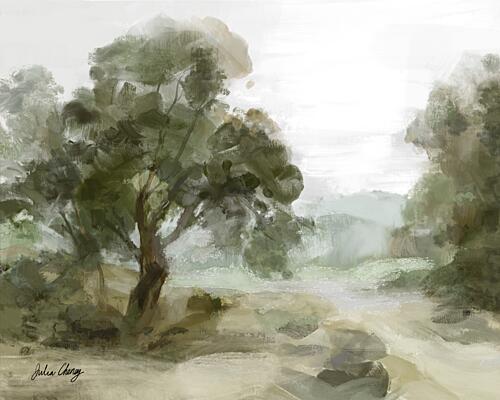 Misty Valley Path Art Print by Julia Cheney
