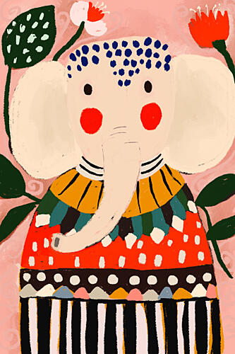 Colorful Whimsical Elephant Geometric Print