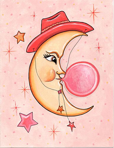 Whimsical Moon Bubble Gum Art Print by Michelle Gilsey