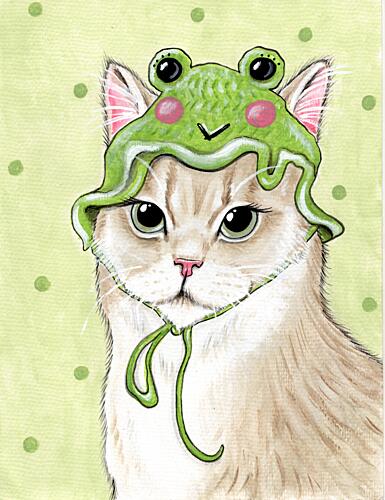 Cute Cat Frog Hat Art Print by Michelle Gilsey