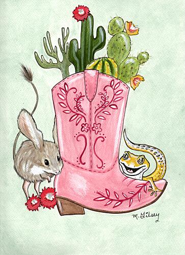 Pink Boot Desert Friends Art Print by Michelle Gilsey