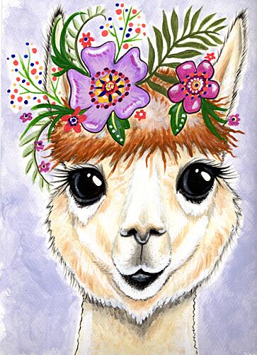 Whimsical Alpaca Flower Crown Art Print by Michelle Gilsey