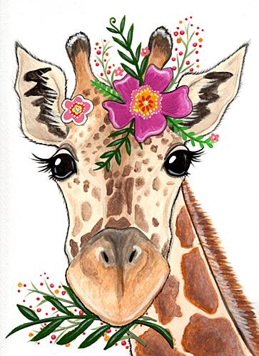 Floral Baby Giraffe Art Print by Michelle Gilsey