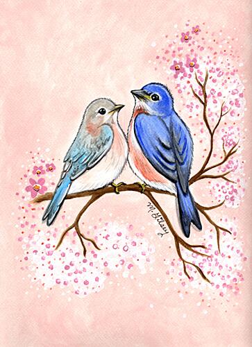 Sweet Bluebirds Spring Blossoms Art Print by Michelle Gilsey