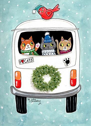 Christmas Cats Driving Art Print