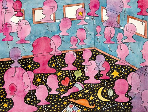 Pink Heads Inner World Art Print