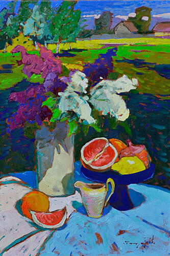 Garden Flowers and Citrus Art Print by Alexander Shandor