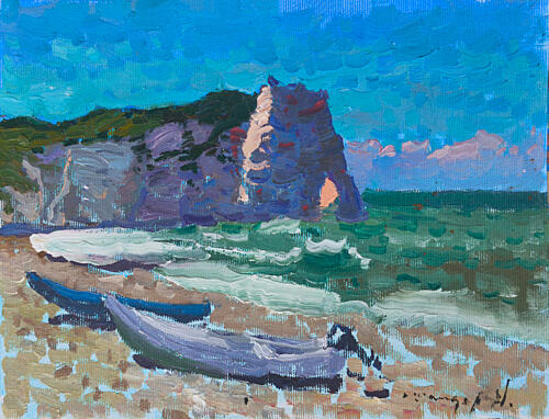Ocean Cliffs and Boats Art Print by Alexander Shandor