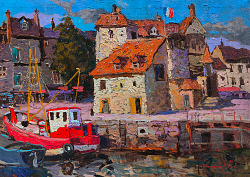 Vibrant French Harbor Town Bord de mer reproduction