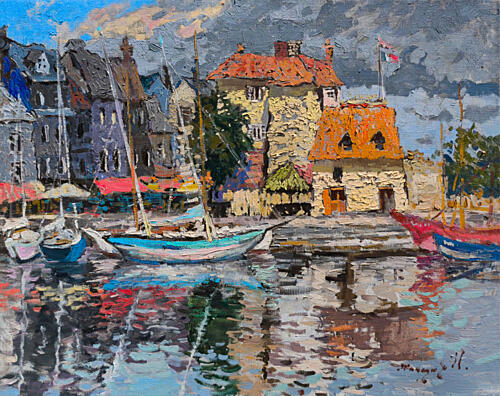 Colorful Honfleur Harbor Art Print by Alexander Shandor
