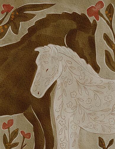 Gentle Floral Horses Animaux reproduction