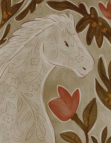 Elegant Floral Horse Art nouveau reproduction