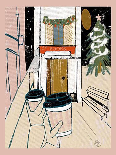 Holiday Bookshop Coffee Café reproduction