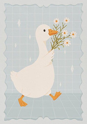 Cute Duck with Daisies Animaux reproduction