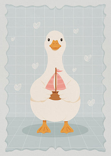 Sweet Goose with Sailboat Animaux reproduction