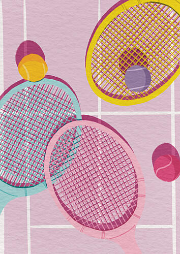 Playful Tennis Rackets Sports reproduction
