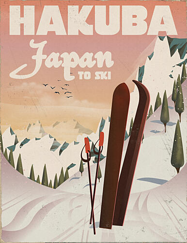 Retro Hakuba Skiing Montagne reproduction