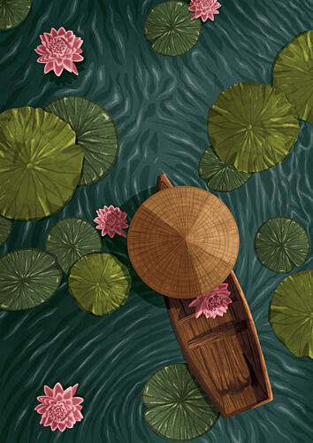 Tranquil Lotus Boat Art Print