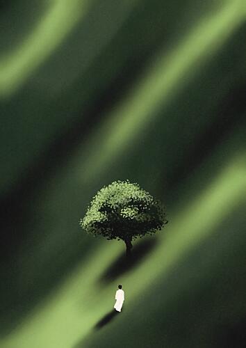 Lone Figure Green Path Inspirant reproduction