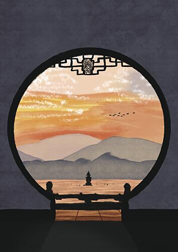 Asian Pagoda Sunset View Art Print by Lisa Solomoniuk