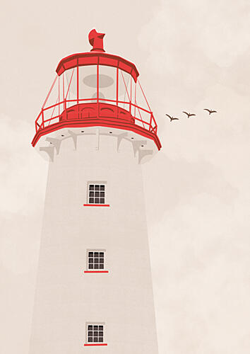 Coastal Red Lighthouse Bord de mer reproduction
