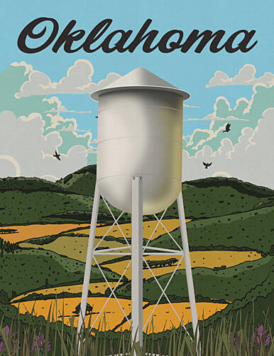 Oklahoma Water Tower Landscape Toile murale reproduction