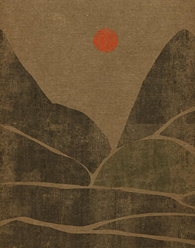 Red Sun Mountain Landscape Montagne reproduction