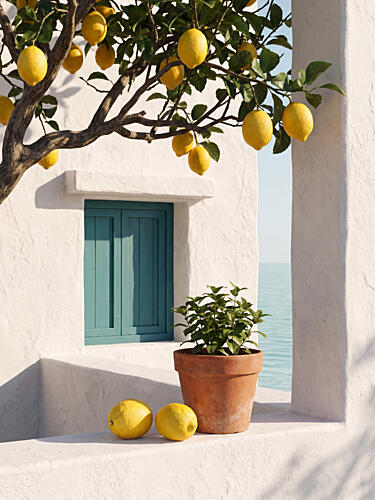 Mediterranean Lemon Tree Bord de mer reproduction
