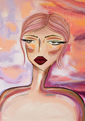 Moody Pink Hair Portrait Art Print by Amy Straley