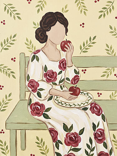 Woman on Bench with Apples Art Print