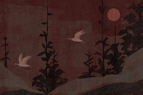 Red Moon Forest Birds Toile murale reproduction