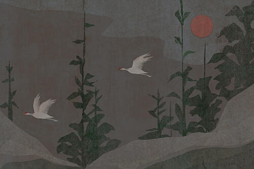 White Birds Red Sun Art Print by Josie George