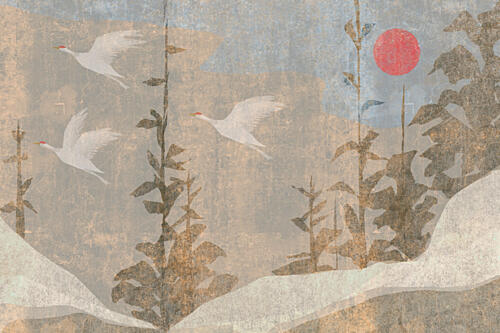 Flying Cranes Winter Sun Art Print by Josie George