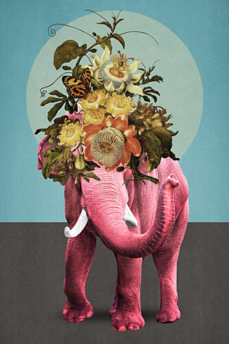 Pink Elephant Floral Crown Surréaliste reproduction