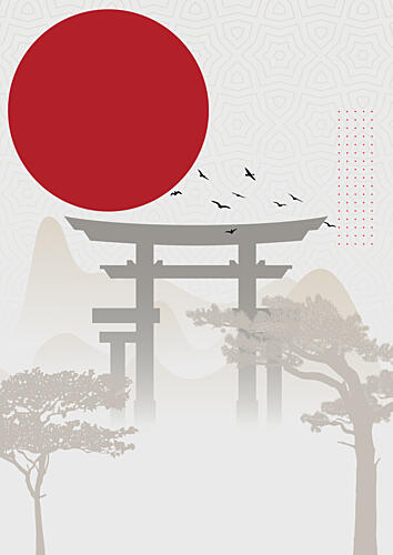 Red Sun Torii Gate Toile murale reproduction