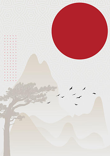 Red Sun Japanese Landscape Art japonais reproduction