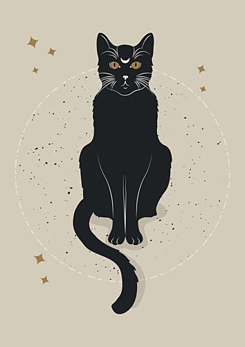 Celestial Black Cat Art Print