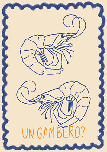 Hand Drawn Blue Shrimp Alimentation reproduction