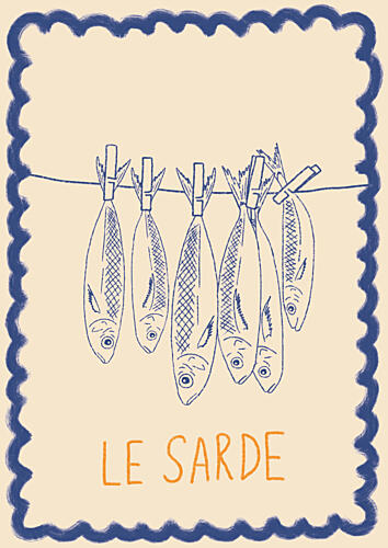 Rustic Sardines Illustration Bord de mer reproduction