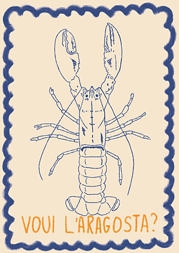 Italian Lobster Drawing Art Print