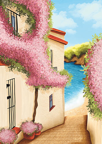 Mediterranean Flower Path Bord de mer reproduction
