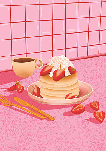 Sweet Strawberry Pancakes Alimentation reproduction