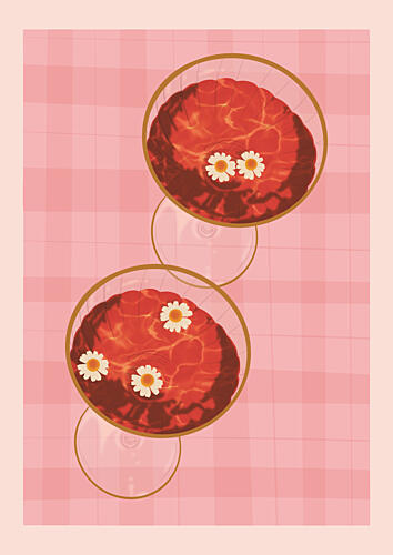 Pink Drinks with Daisies Art déco reproduction