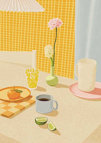 Bright Breakfast Table Café reproduction