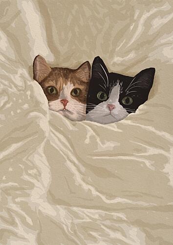 Cozy Cats Peeking out Art Print